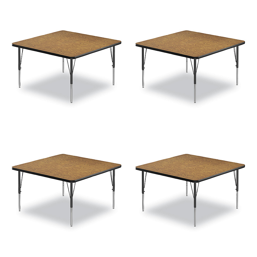 Correll Adjustable Activity Tables, Square, 48" x 48" x 19" to 29", Medium Oak Top, Black Legs, 4/Pallet (CRL4848TF0695K4)
