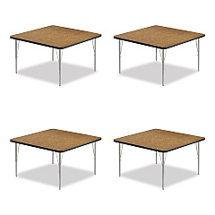 Correll Adjustable Activity Tables, Square, 48" x 48" x 19" to 29", Medium Oak Top, Silver Legs, 4/Pallet (CRL4848TF06954P)