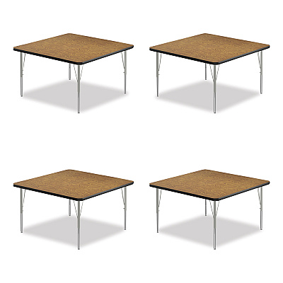 Correll Adjustable Activity Tables, Square, 48" x 48" x 19" to 29", Medium Oak Top, Silver Legs, 4/Pallet (CRL4848TF06954P)