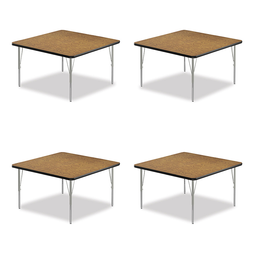 Correll Adjustable Activity Tables, Square, 48" x 48" x 19" to 29", Medium Oak Top, Silver Legs, 4/Pallet (CRL4848TF06954P)