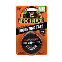 Gorilla Heavy Duty Mounting Tape, Permanent, Holds Up to 30 lbs, 1" x 60", Black (GOR6055002)