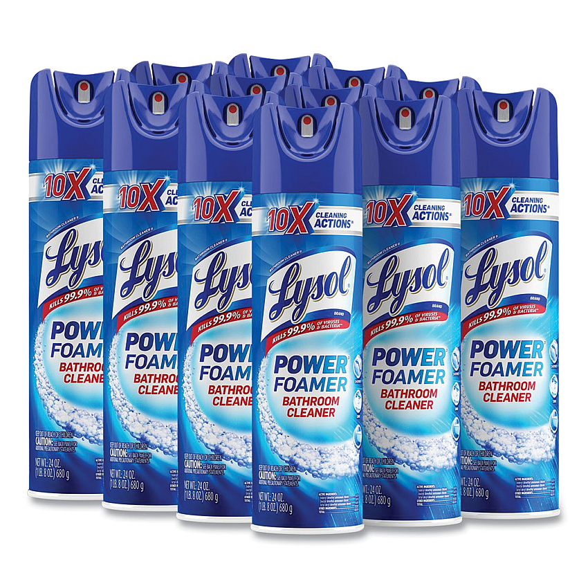 LYSOL Power Foam Bathroom Cleaner, 24 oz Aerosol Spray, 12/Carton (RAC02569CT)