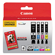 Canon 6497B004 (PGI-250/CLI-251) Ink/Paper Combo, Black/Cyan/Magenta/Yellow