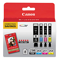 Canon 6497B004 (PGI-250/CLI-251) Ink/Paper Combo, Black/Cyan/Magenta/Yellow