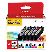 Canon 2021C007 (CLI-281; PGI-280 XL) ChromaLife100+ Ink, Black XL/Black/Cyan/Magenta/Yellow, 5/Pack
