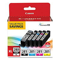 Canon 2021C007 (CLI-281; PGI-280 XL) ChromaLife100+ Ink, Black XL/Black/Cyan/Magenta/Yellow, 5/Pack