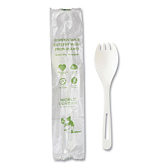 World Centric TPLA Compostable Cutlery, Spork, White, 750/Carton (WORRKPSI)