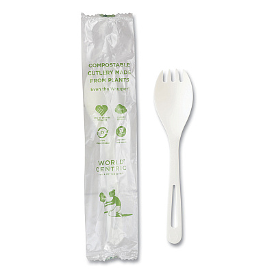 World Centric TPLA Compostable Cutlery, Spork, White, 750/Carton (WORRKPSI)