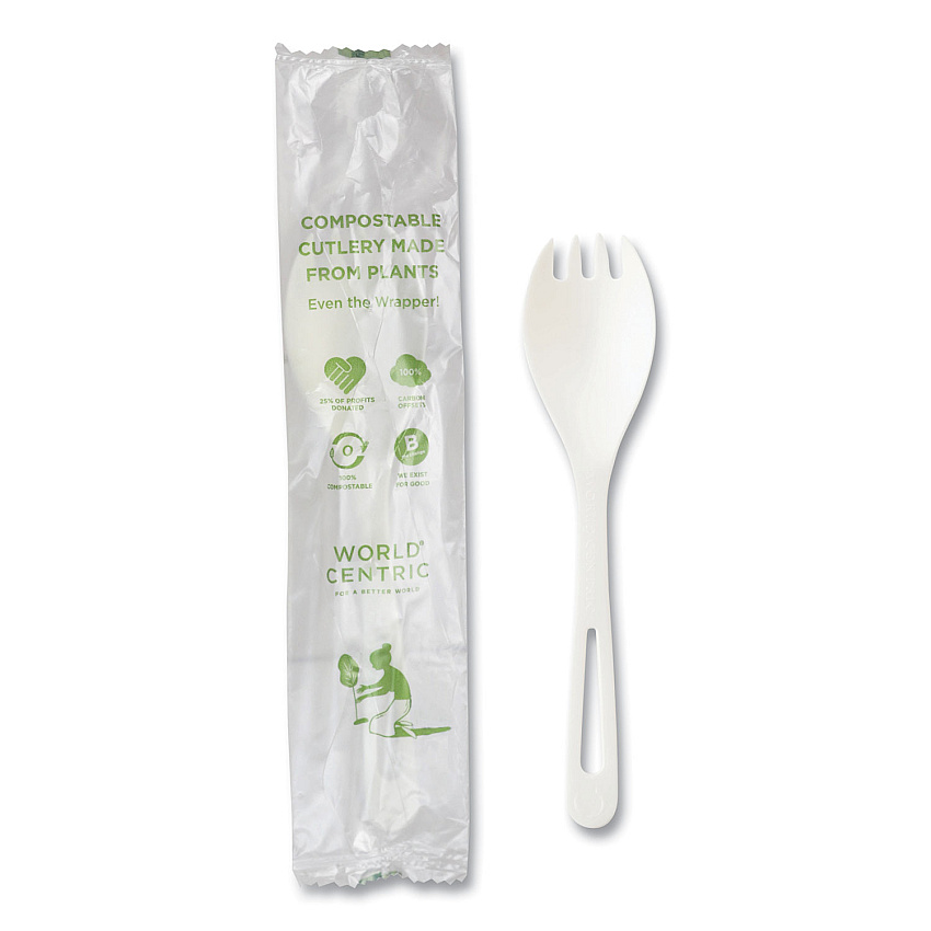 World Centric TPLA Compostable Cutlery, Spork, White, 750/Carton (WORRKPSI)