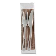 World Centric TPLA Compostable Cutlery, Fork/Knife/Napkin, White, 500/Carton (WORASPSFKN)