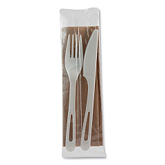 World Centric TPLA Compostable Cutlery, Fork/Knife/Napkin, White, 500/Carton (WORASPSFKN)