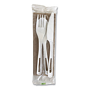 World Centric TPLA Compostable Cutlery, Fork/Knife/Spoon/Napkin, White, 250/Carton (WORASPSTNL)