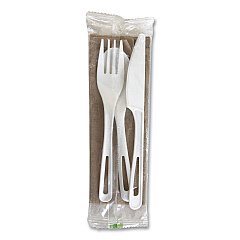 World Centric TPLA Compostable Cutlery, Fork/Knife/Spoon/Napkin, White, 250/Carton (WORASPSTNL)