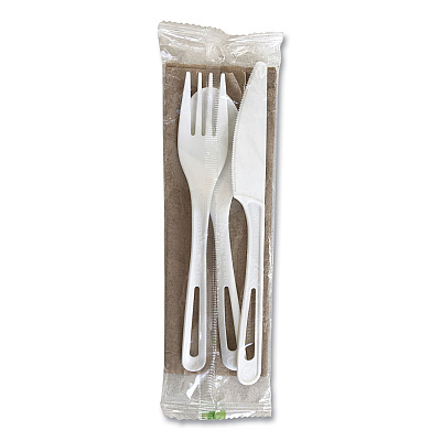 World Centric TPLA Compostable Cutlery, Fork/Knife/Spoon/Napkin, White, 250/Carton (WORASPSTNL)