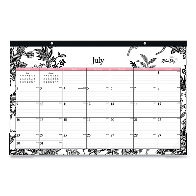 Blue Sky Analeis Academic Year Desk Pad Calendar, Floral Artwork, 17 x 11, White/Black/Coral Sheets, 12-Month (July-June): 2025-2026 (130617)