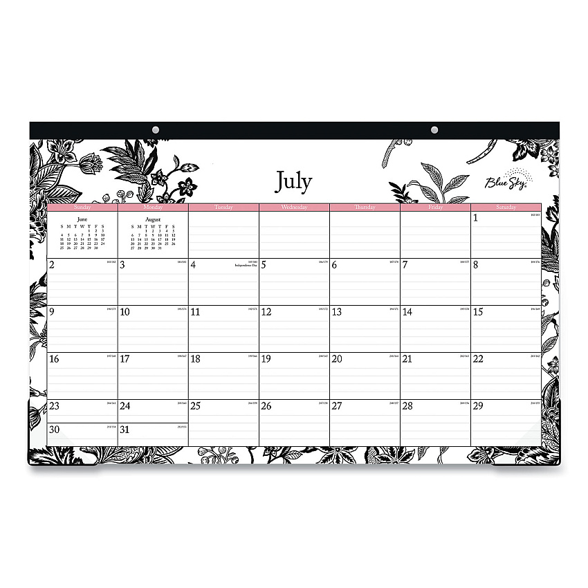 Blue Sky Analeis Academic Year Desk Pad Calendar, Floral Artwork, 17 x 11, White/Black/Coral Sheets, 12-Month (July-June): 2025-2026 (130617)
