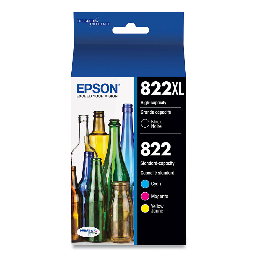Epson T822XLXCS (T822XL) DURABrite Ultra High-Yield Ink, Black/Cyan/Magenta/Yellow