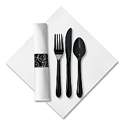 Hoffmaster CaterWrap Heavyweight Cutlery Combo, Fork/Spoon/Knife/Napkin, Black, 100/Carton (HFM119971)