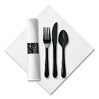 Hoffmaster CaterWrap Heavyweight Cutlery Combo, Fork/Spoon/Knife/Napkin, Black, 100/Carton (HFM119971)