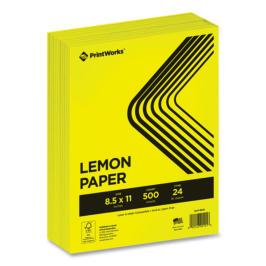 Printworks Color Paper, 24 lb Text Weight, 8.5 x 11, Lemon Yellow, 500/Ream (PRB00101)