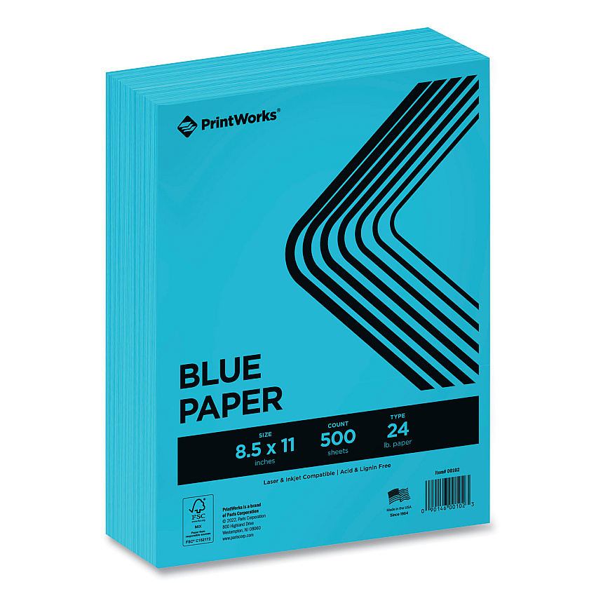 Printworks Color Paper, 24 lb Text Weight, 8.5 x 11, Blue, 500/Ream (PRB00102)