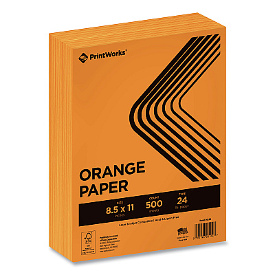 Printworks Color Paper, 24 lb Text Weight, 8.5 x 11, Orange, 500/Ream (PRB00104)