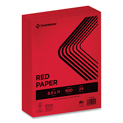 Printworks Color Paper, 24 lb Text Weight, 8.5 x 11, Red, 500/Ream (PRB00105)