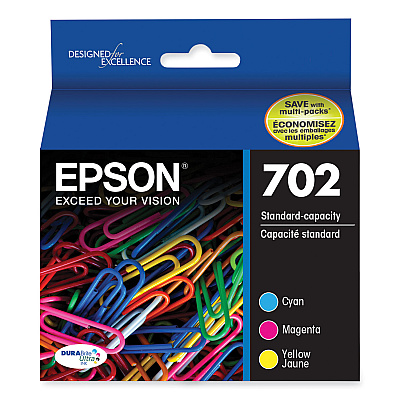 Epson T702520S (702) DURABrite Ultra Ink, Cyan/Magenta/Yellow, 3/Pack