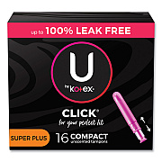 U by U by U by Kotex Click Compact Tampons, Super Plus Absorbency, 16/Pack, 8 Packs/Carton (KCC51582)