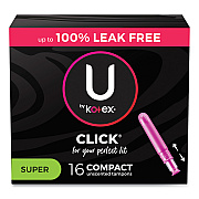 U by U by U by Kotex Click Compact Tampons, Super Absorbency, 16/Pack, 8 Packs/Carton (KCC51581)