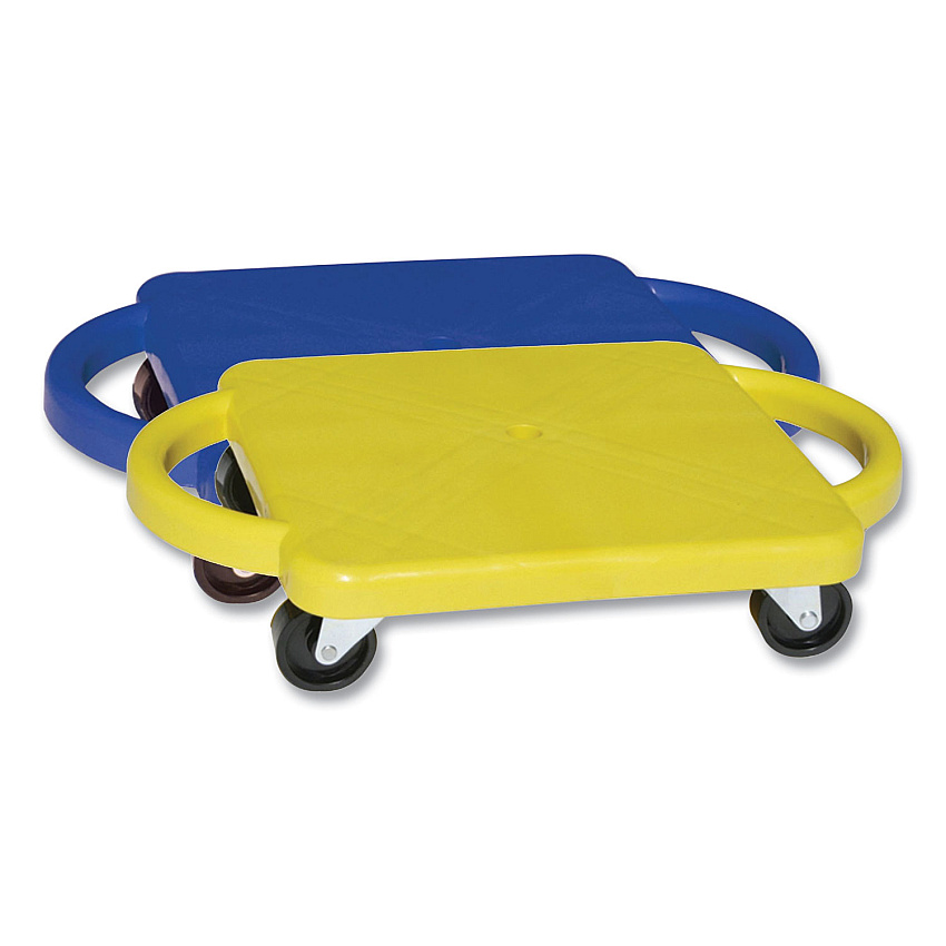 Champion Sports Scooter with Handles, Blue/Yellow, 4 Rubber Swivel Casters, Plastic, 12 x 12 (CSIPGH12)