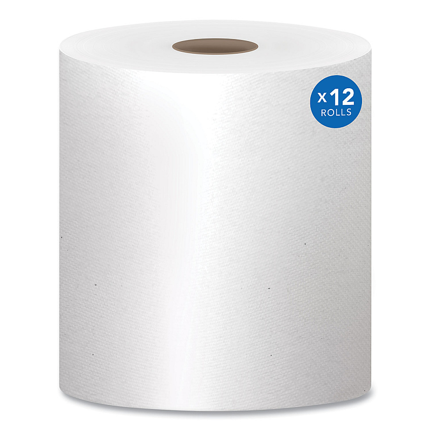 Scott Essential 100% Recycled Fiber Hard Roll Towel, 1-Ply, 8" x 800 ft, 1.5" Core, White, 12 Rolls/Carton (KCC01052)