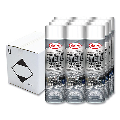 Claire Stainless Steel Polish and Cleaner, Lemon Scent, 15 oz Aerosol Spray, Dozen (CGC841)