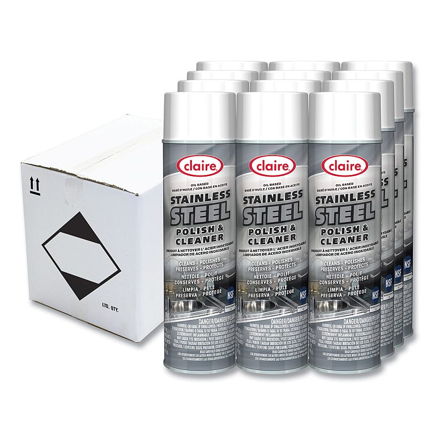 Claire Stainless Steel Polish and Cleaner, Lemon Scent, 15 oz Aerosol Spray, Dozen (CGC841)