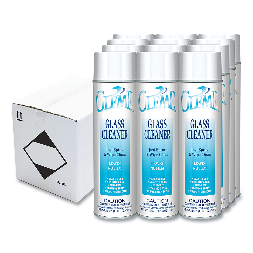 Claire Gleme Glass Cleaner, Fresh Scent, 19 oz Aerosol Spray, Dozen (CGC050)