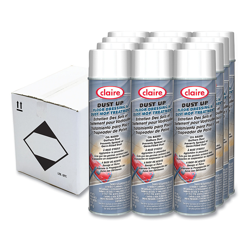 Claire Dust Up Floor Dressing and Dust Mop Treatment, Lemon Scent, 14 oz Aerosol Spray, Dozen (CGC875)