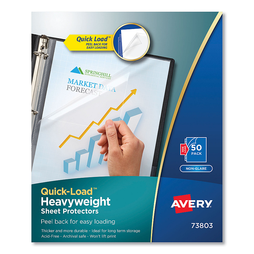 Avery Quick Top and Side Loading Sheet Protectors, Letter, Non-Glare, 50/Box (AVE73803)