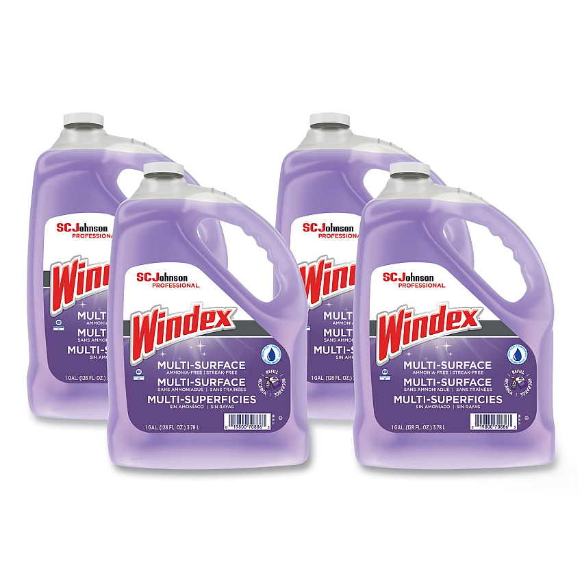 Windex Non-Ammoniated Glass/Multi Surface Cleaner, Pleasant Scent, 128 oz Bottle, 4/CT (SJN697262)
