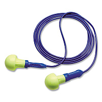 3M E-A-R Push-Ins Single-Use Earplugs, Metal Detectable, Corded, 28 dB NRR, Blue/Yellow, 200 Pairs (MMM3183000)