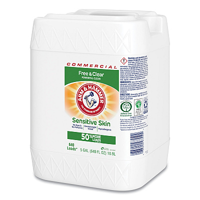 Arm & Hammer HE Compatible Liquid Detergent, Unscented, 640 Loads, Free and Clear Scent, 5 gal Jug (CDC3320097550)