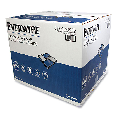Everwipe Premium Linen-Like Guest Towel Napkins Flat Pack, 2-Ply, 16" x 16", White, 1,000/Carton (LEYGT100016X16)