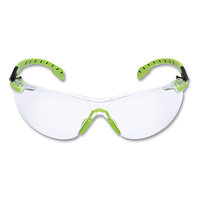 3M Solus 1000-Series Safety Glasses, Black/Green Plastic Frame, Clear Polycarbonate Lens (MMMS1201SGAF)