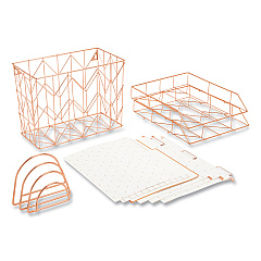 U Brands Letter-Size Desktop Fashion Filing Set, Rose Gold, (1) Rack, (3) Hanging Folders, (3) File Folders, (2) Trays,(1) Mail Sorter (UBR2104U0001)
