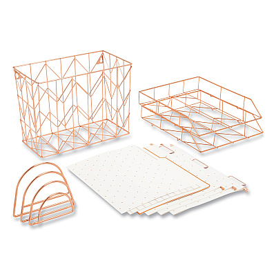 U Brands Letter-Size Desktop Fashion Filing Set, Rose Gold, (1) Rack, (3) Hanging Folders, (3) File Folders, (2) Trays,(1) Mail Sorter (UBR2104U0001)