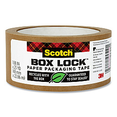 Scotch Box Lock Paper Packaging Tape, 3" Core, 1.88" x 25 yds, Brown (MMM7850238GC)