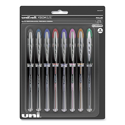 uniball VISION ELITE Hybrid Gel Pen, Stick, Fine 0.5 mm, Assorted Ink and Barrel Colors (UBC58092PP)