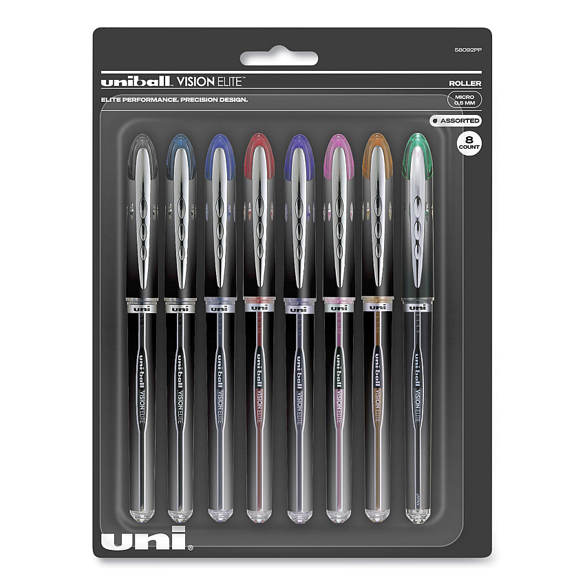 uniball VISION ELITE Hybrid Gel Pen, Stick, Fine 0.5 mm, Assorted Ink and Barrel Colors (UBC58092PP)