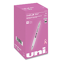 uniball 207 Office Pack Gel Pen, Retractable, Medium 0.7 mm, Black Ink, Pink/Translucent White Barrel, 36/Pack (UBC2003896)