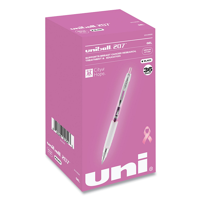 uniball 207 Office Pack Gel Pen, Retractable, Medium 0.7 mm, Black Ink, Pink/Translucent White Barrel, 36/Pack (UBC2003896)