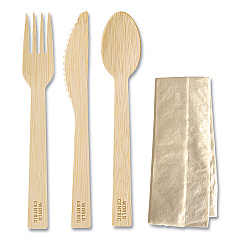 World Centric Bamboo Cutlery, Knife/Fork/Spoon/Napkin, 6.7", Natural, 250/Carton (WORASBBTN)